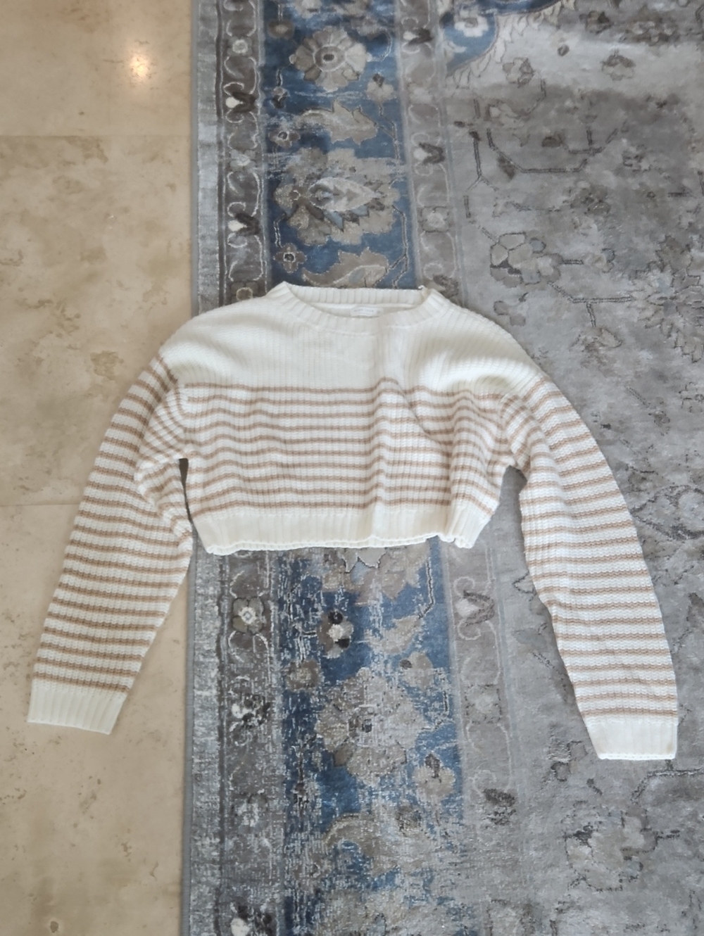 Miss Love Classic Striped Cropped Sweater - Cream & Tan